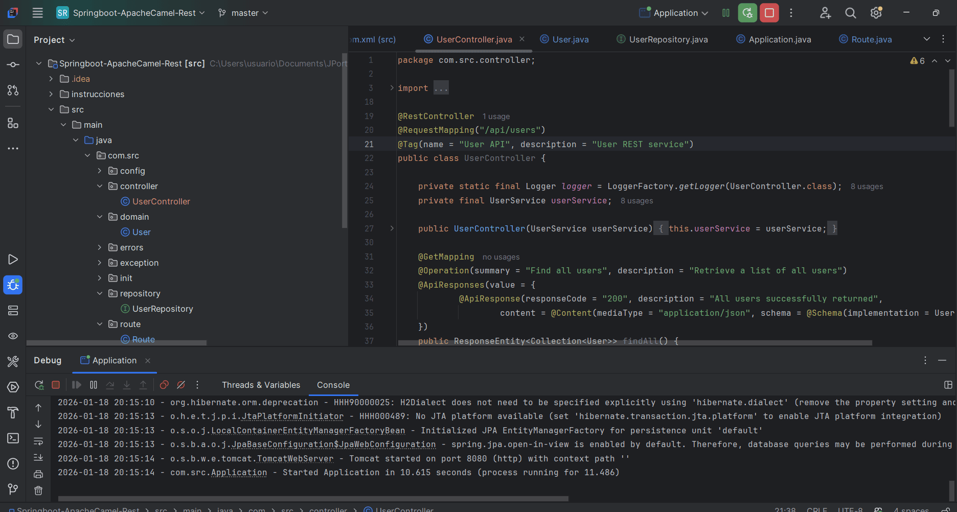 Proyecto migrado ejecutándose correctamente