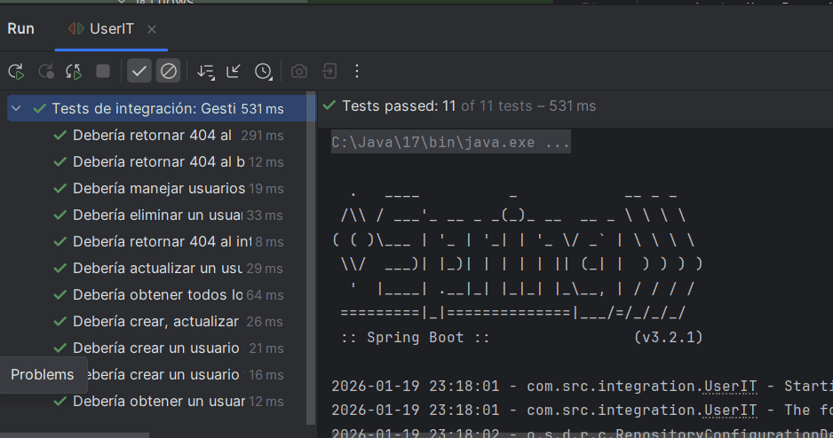 Pruebas funcionando correctamente